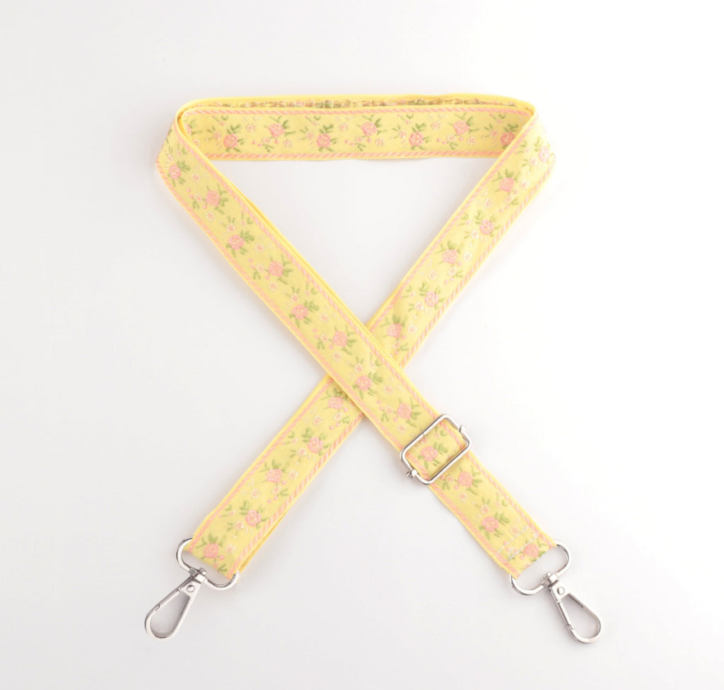 Floral Embroidered Adjustable Crossbody Bag Strap - Yellow