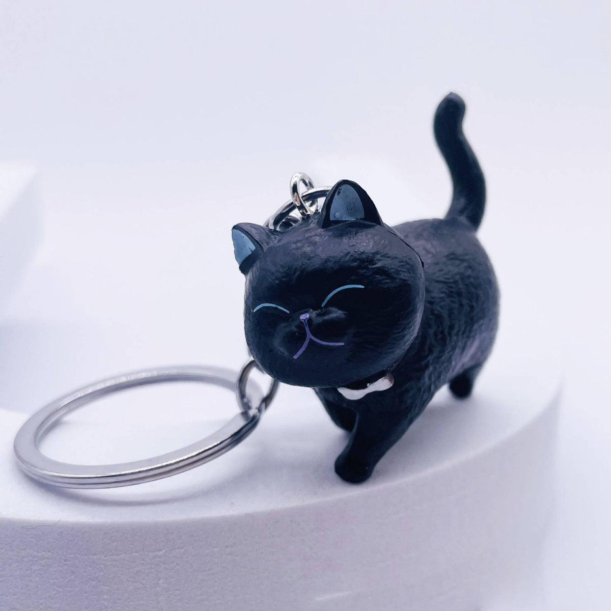 Cute Cat Figure Keychain Bag Charm - Black