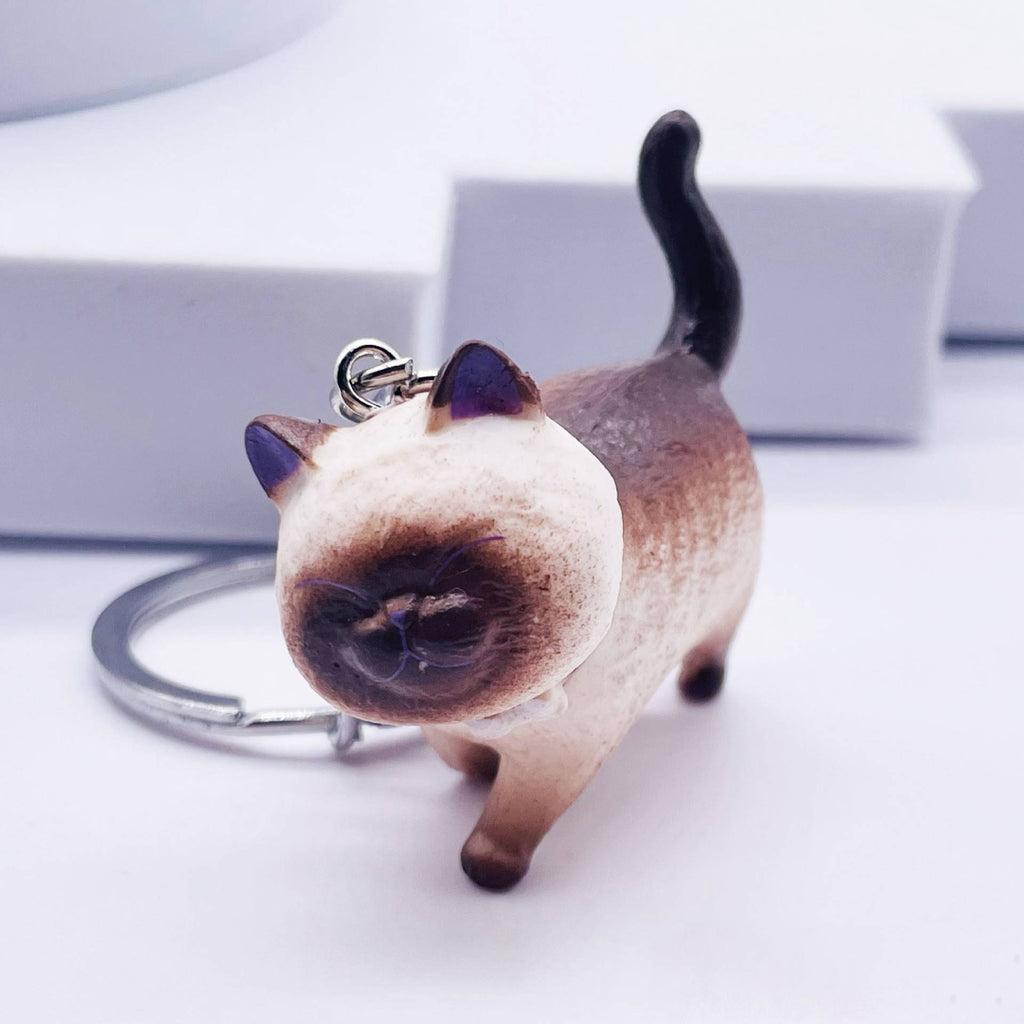 Cute Cat Figure Keychain Bag Charm - Brown