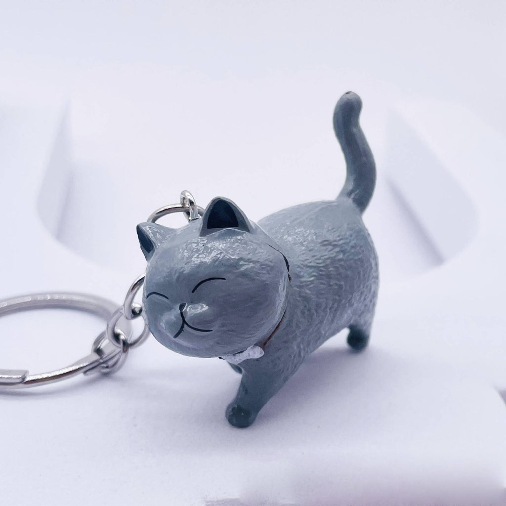 Cute Cat Figure Keychain Bag Charm - Grey