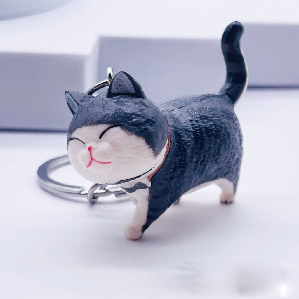 Cute Cat Figure Keychain Bag Charm - Grey_W