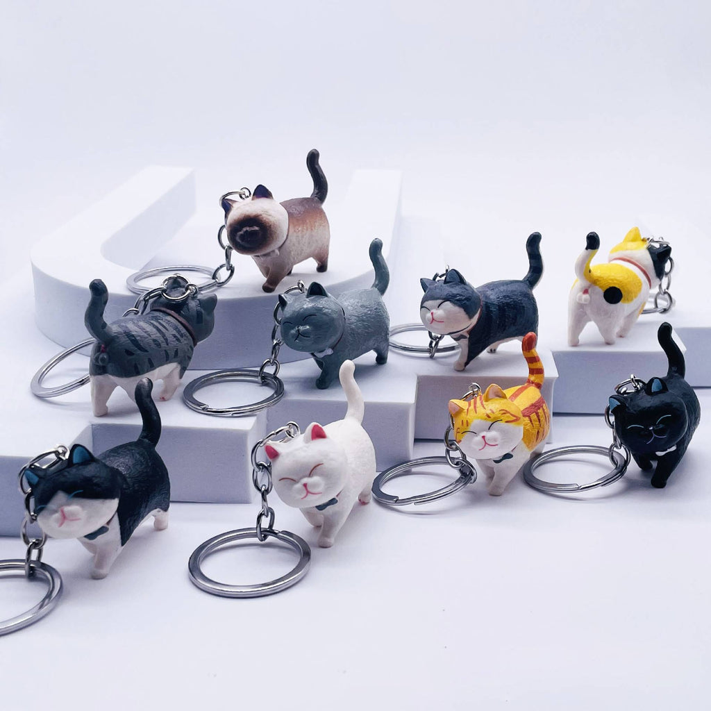 Cute Cat Figure Keychain Bag Charm - White