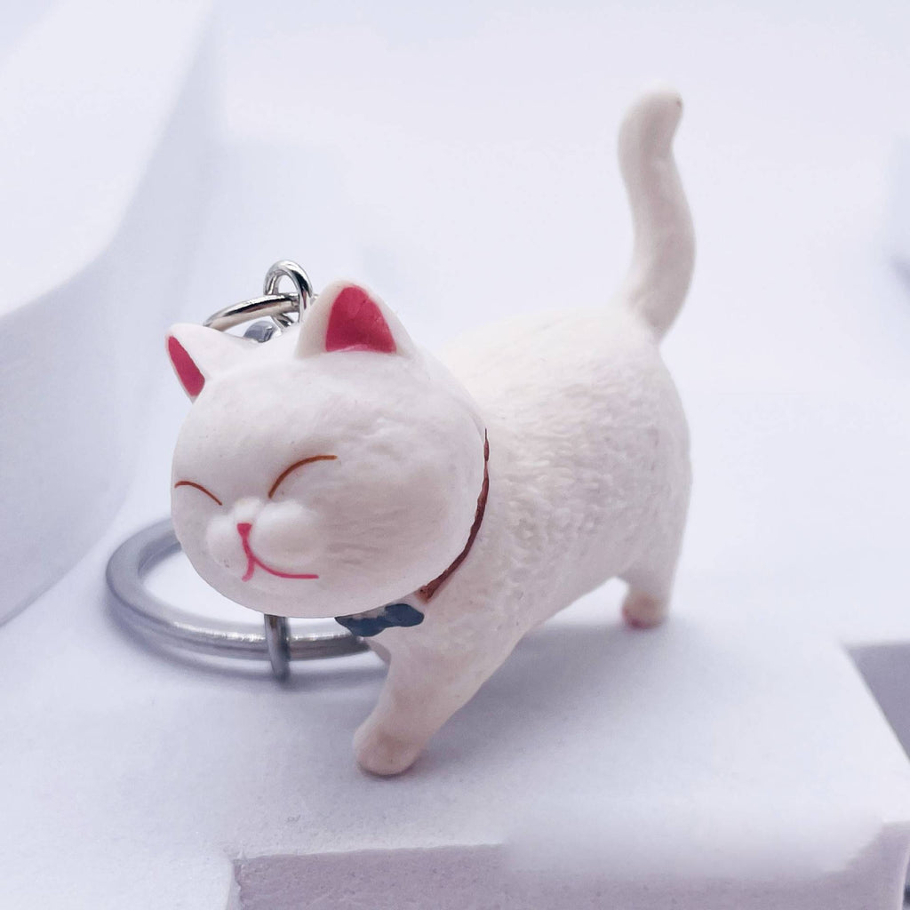 Cute Cat Figure Keychain Bag Charm - White - 1