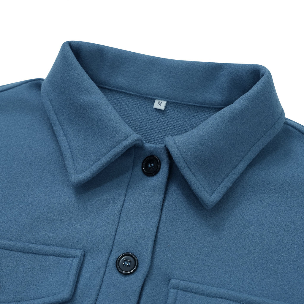 Belted Longline Collared Wool Blend Coat - Blue - 1