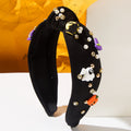 Jeweled Top Knot Headband With Spooky Charms - Black