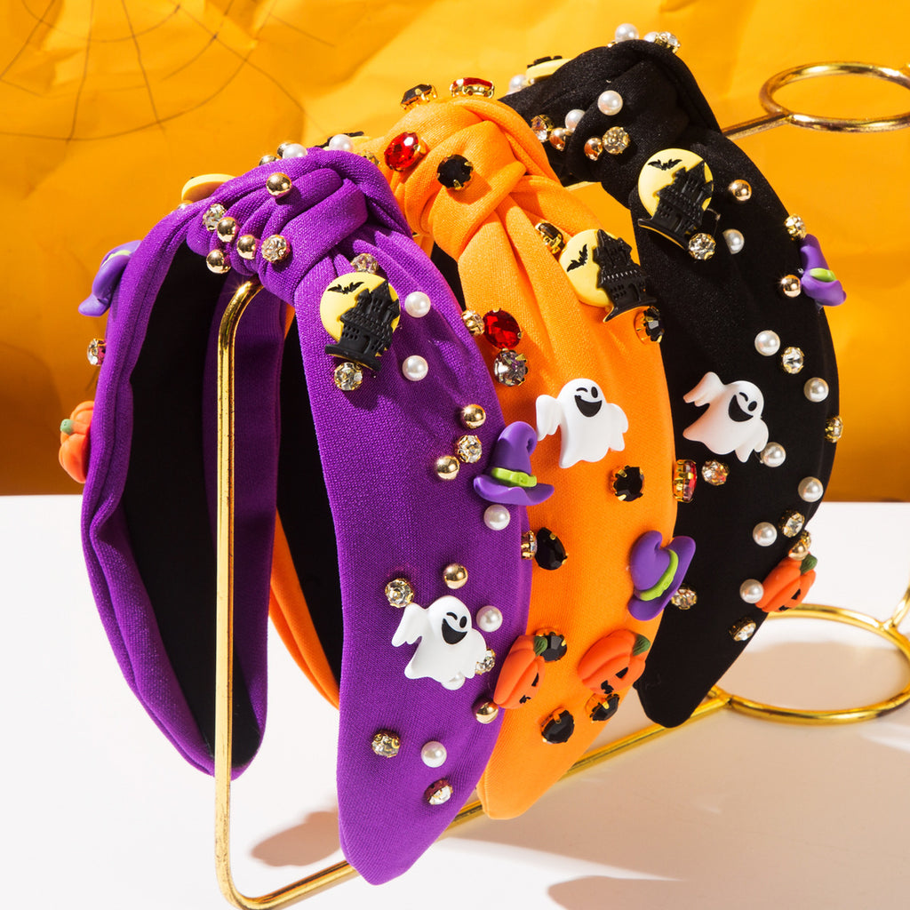 Jeweled Top Knot Headband With Spooky Charms