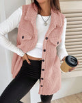 Faux Shearling Longline Sleeveless Jacket - Pink