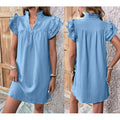 Ruffle Sleeve Split Neck Shift Mini Dress - blue