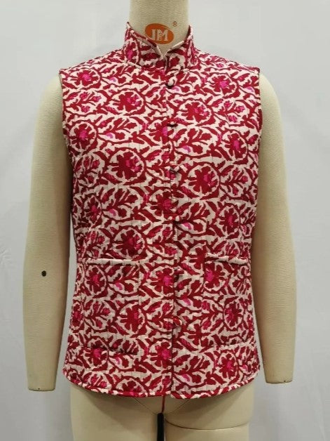 Reversible Block Print Quilted Vest - Red - 10