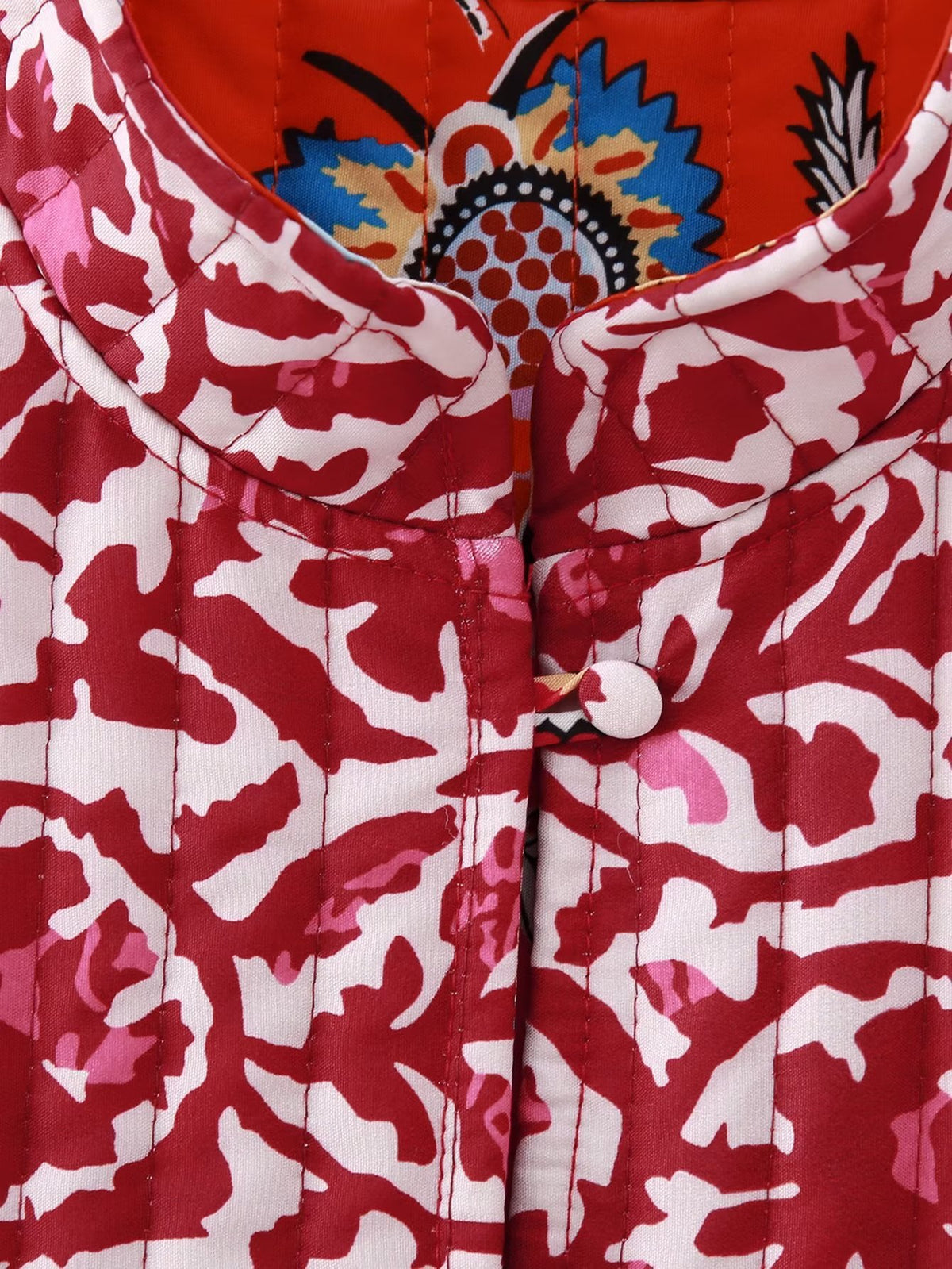 Reversible Block Print Quilted Vest - Red - 11