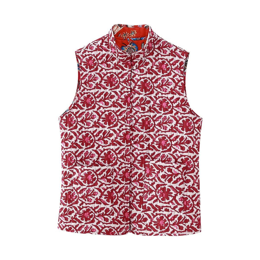 Reversible Block Print Quilted Vest - Red - 2