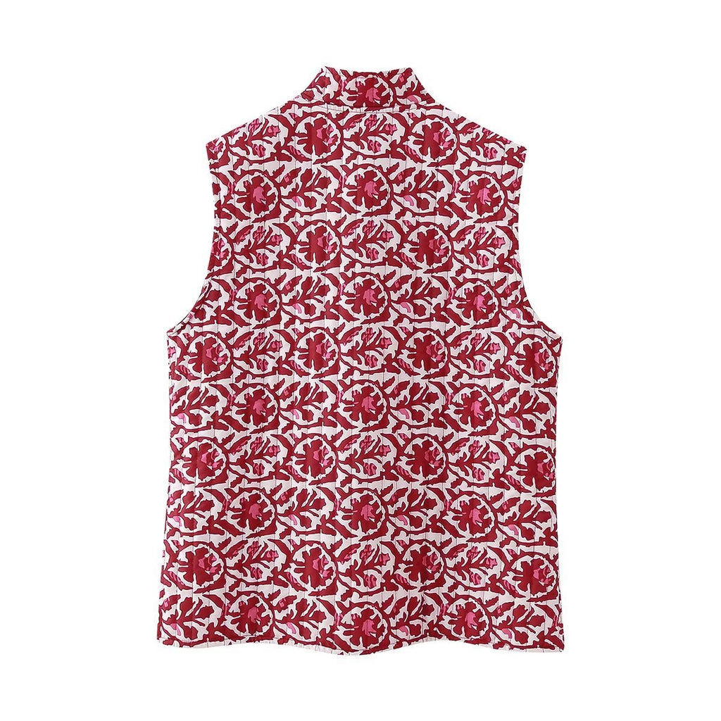 Reversible Block Print Quilted Vest - Red - 3
