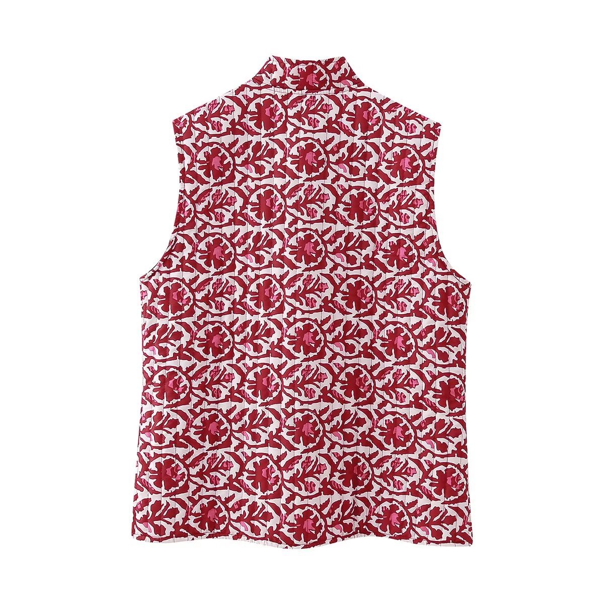 Reversible Block Print Quilted Vest - Red - 3
