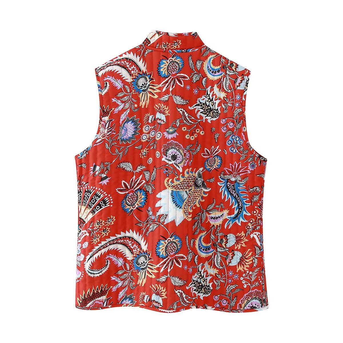 Reversible Block Print Quilted Vest - Red - 4