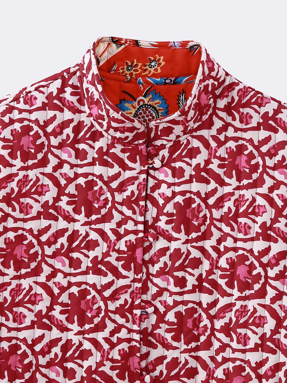 Reversible Block Print Quilted Vest - Red - 5