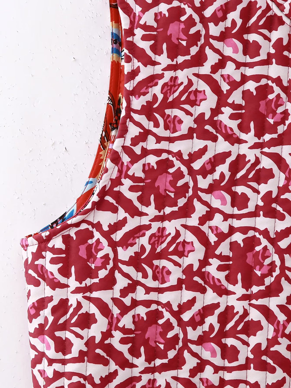 Reversible Block Print Quilted Vest - Red - 6