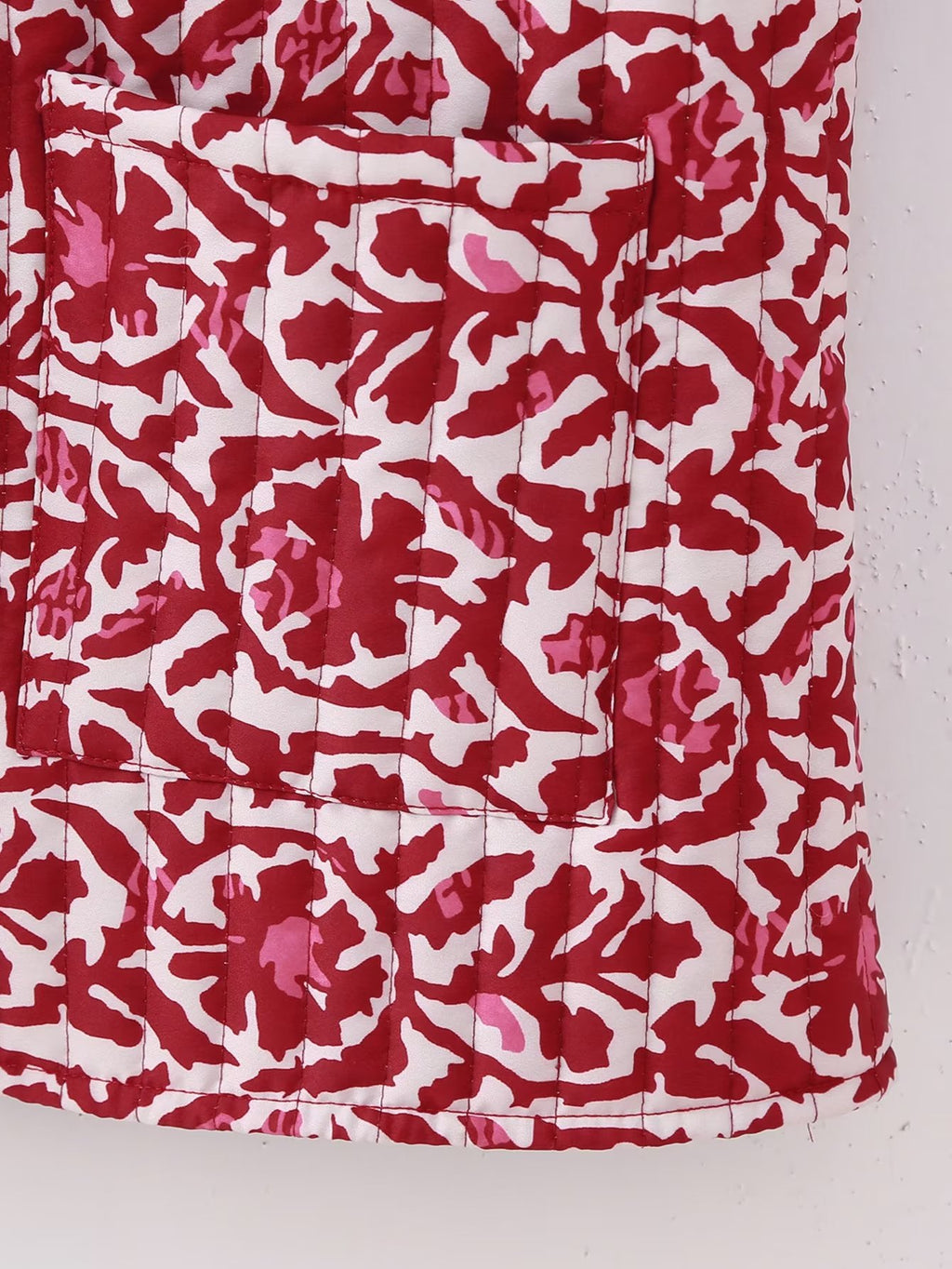 Reversible Block Print Quilted Vest - Red - 8
