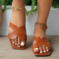 Minimalist Wide Strap Flat Slide Sandals - Brown