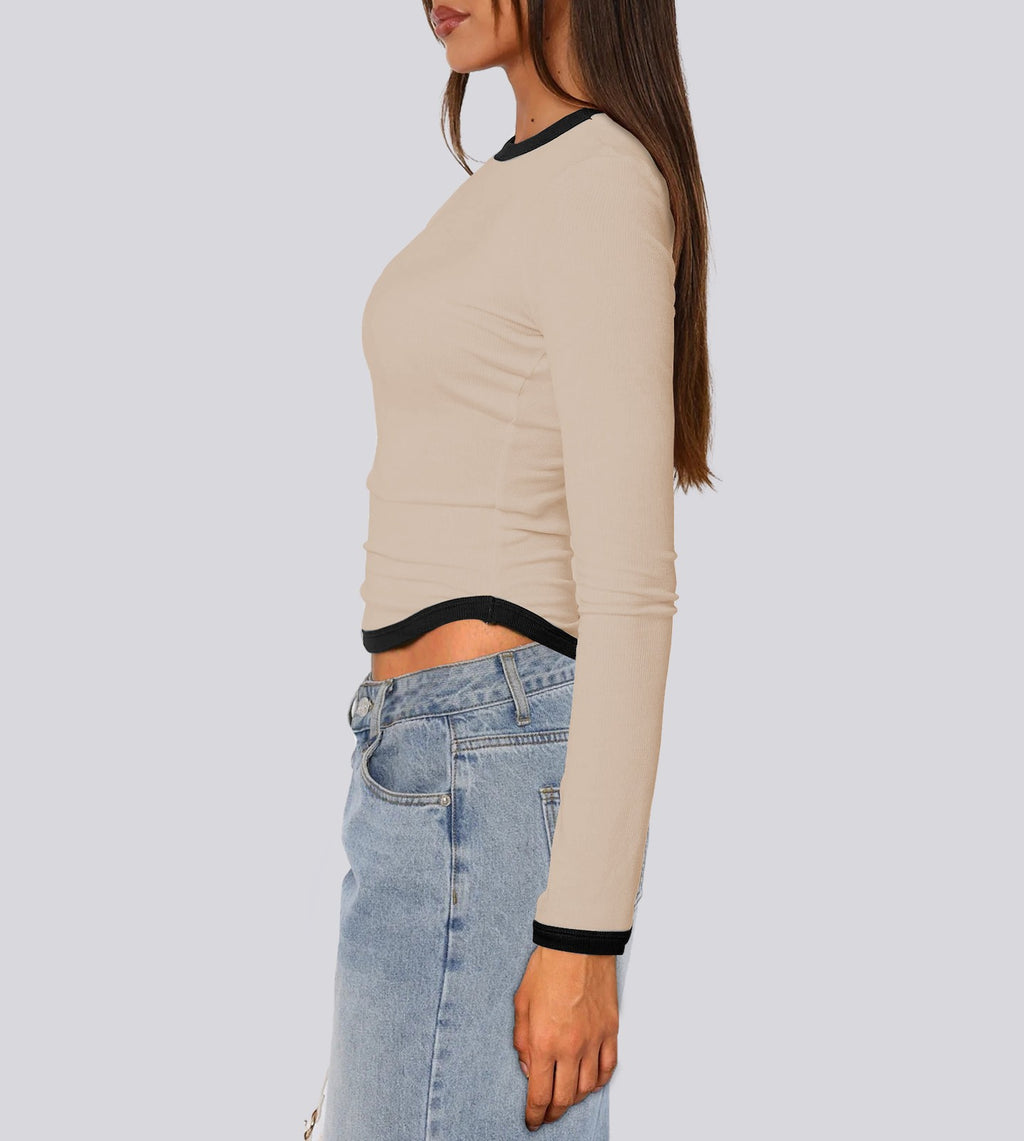Contrast Trim Slim Long Sleeve Crop Top