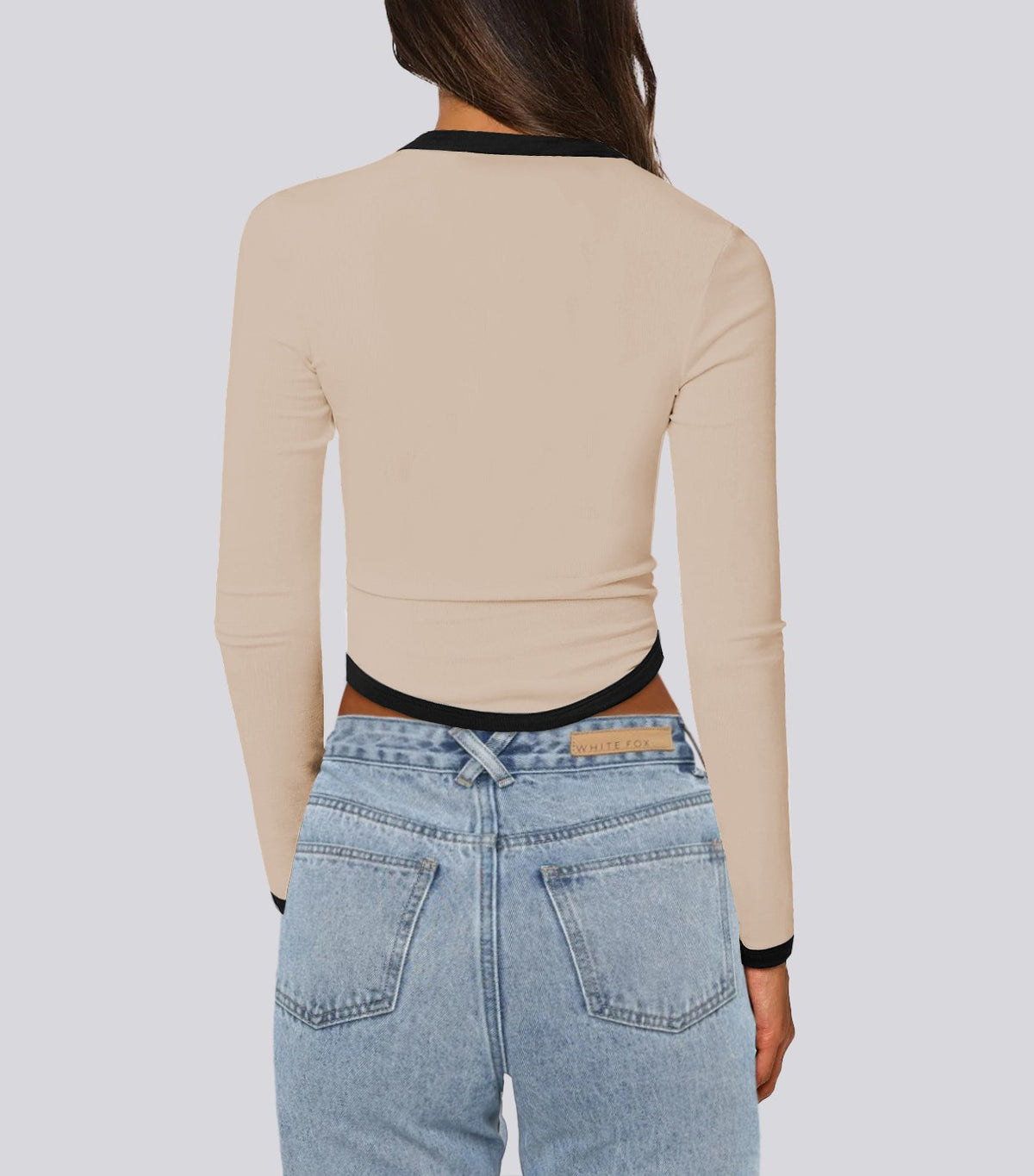 Contrast Trim Slim Long Sleeve Crop Top - view 1
