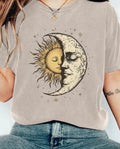 Celestial Moon And Sun Print Washed Tee - Khaki