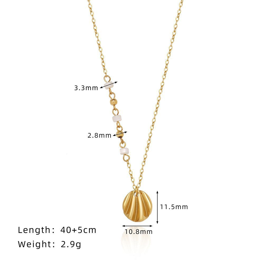 Shell Pendant Pearl Bead Chain Necklace - Gold