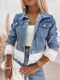 Eyelet Hem Cropped Denim Jacket - Blue