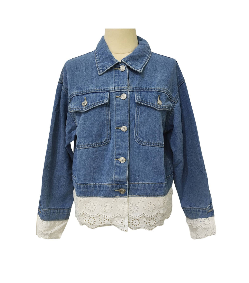 Eyelet Hem Cropped Denim Jacket