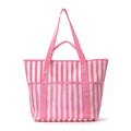 Mesh Stripe Beach Tote With Pockets - Pink