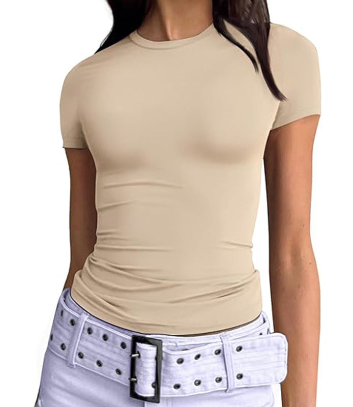 Second Skin Slim Short Sleeve Top - Beige