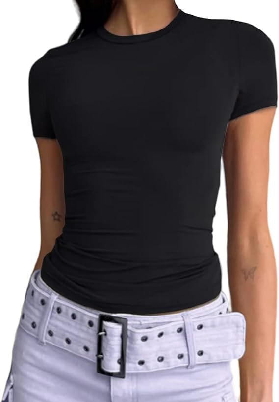 Second Skin Slim Short Sleeve Top - Black - 1