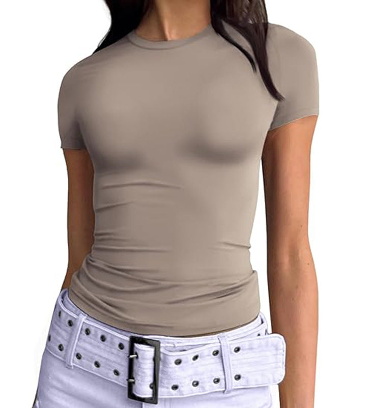 Second Skin Slim Short Sleeve Top - Camel