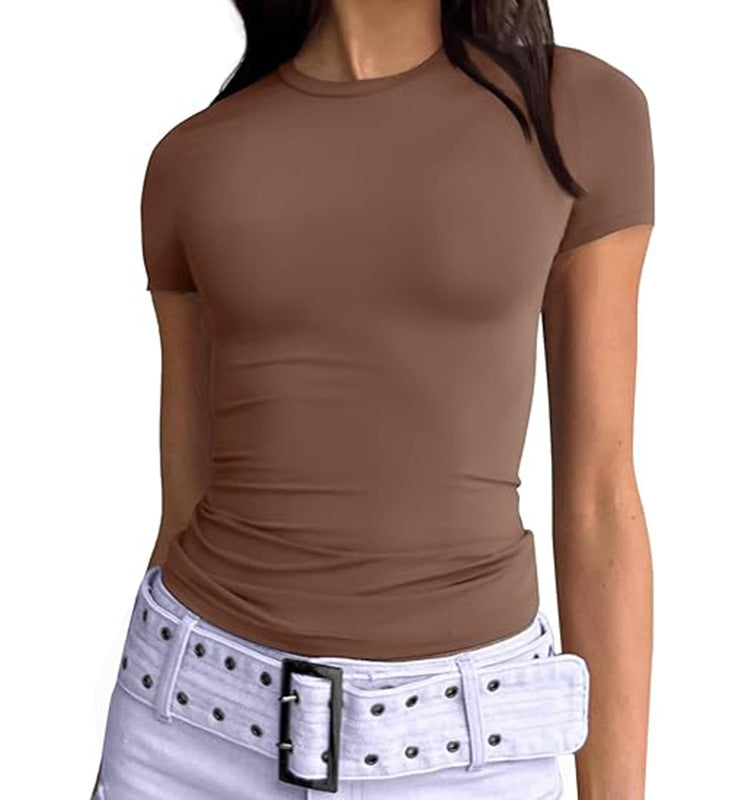 Second Skin Slim Short Sleeve Top - Coffee