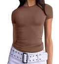 Second Skin Slim Short Sleeve Top - Coffee