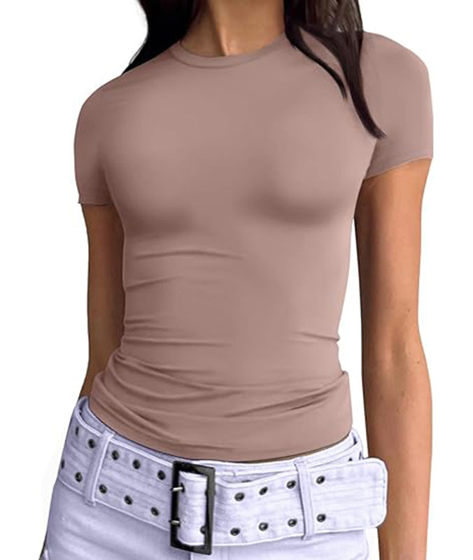 Second Skin Slim Short Sleeve Top - Khaki