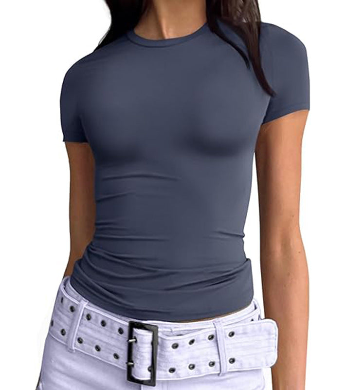 Second Skin Slim Short Sleeve Top - Navy