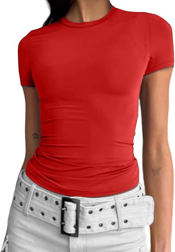 Second Skin Slim Short Sleeve Top - Red