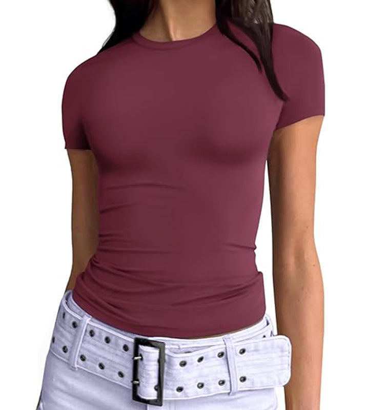 Second Skin Slim Short Sleeve Top - WineRed