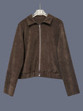 Corduroy Collared Zip Up Cropped Jacket - Curry