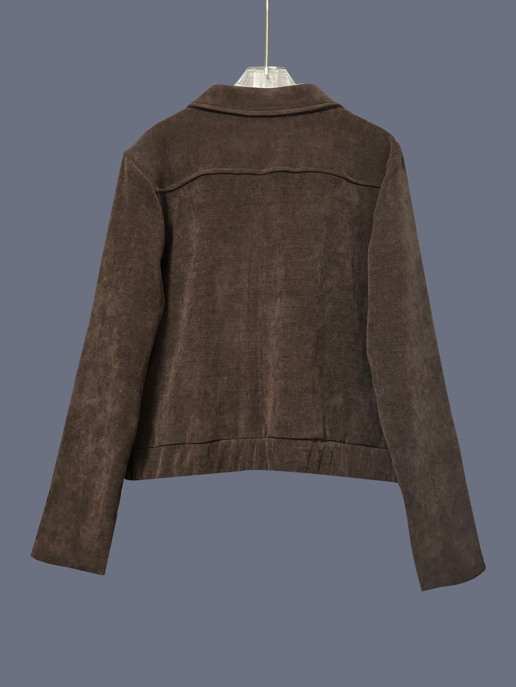 Corduroy Collared Zip Up Cropped Jacket - Curry - 1
