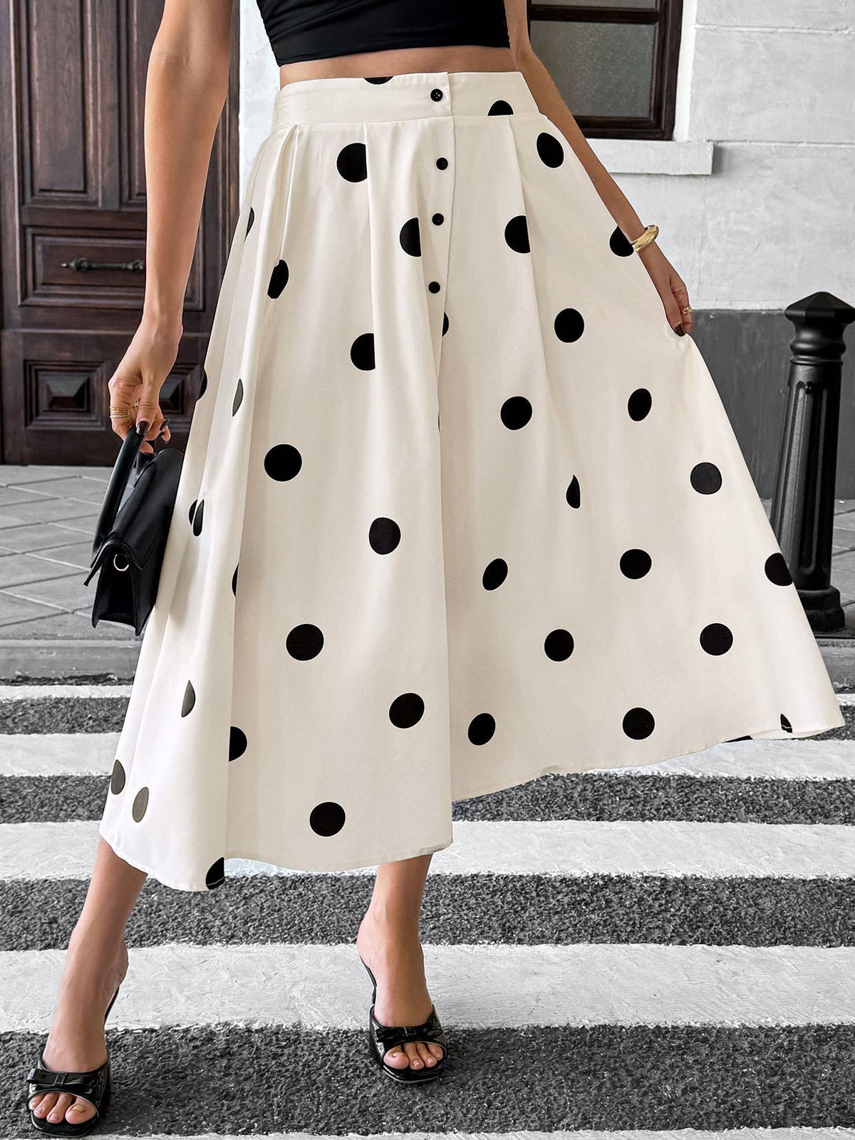 Retro Polka Dot A-Line Midi Skirt