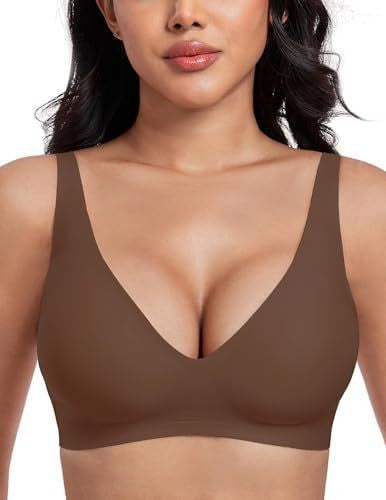 Seamless Smooth Wireless Deep V Molded Cup Bra - Brown