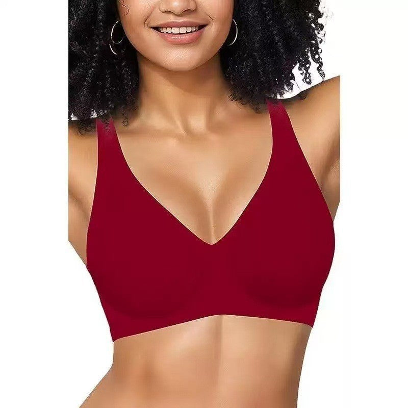 Seamless Smooth Wireless Deep V Molded Cup Bra - Burgundy