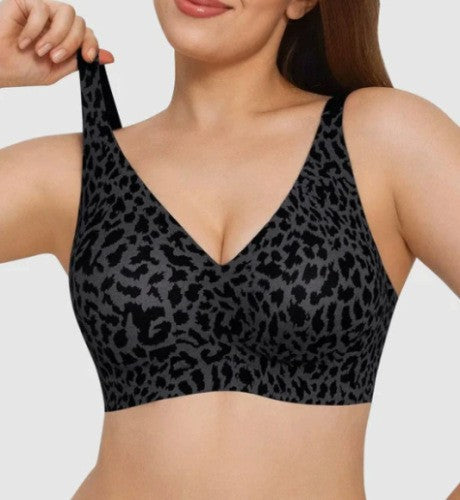 Seamless Smooth Wireless Deep V Molded Cup Bra - Dark Leopard