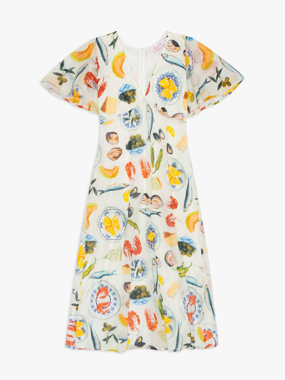 Flutter Sleeve V Neck Printed Midi Dress - Decor - 1