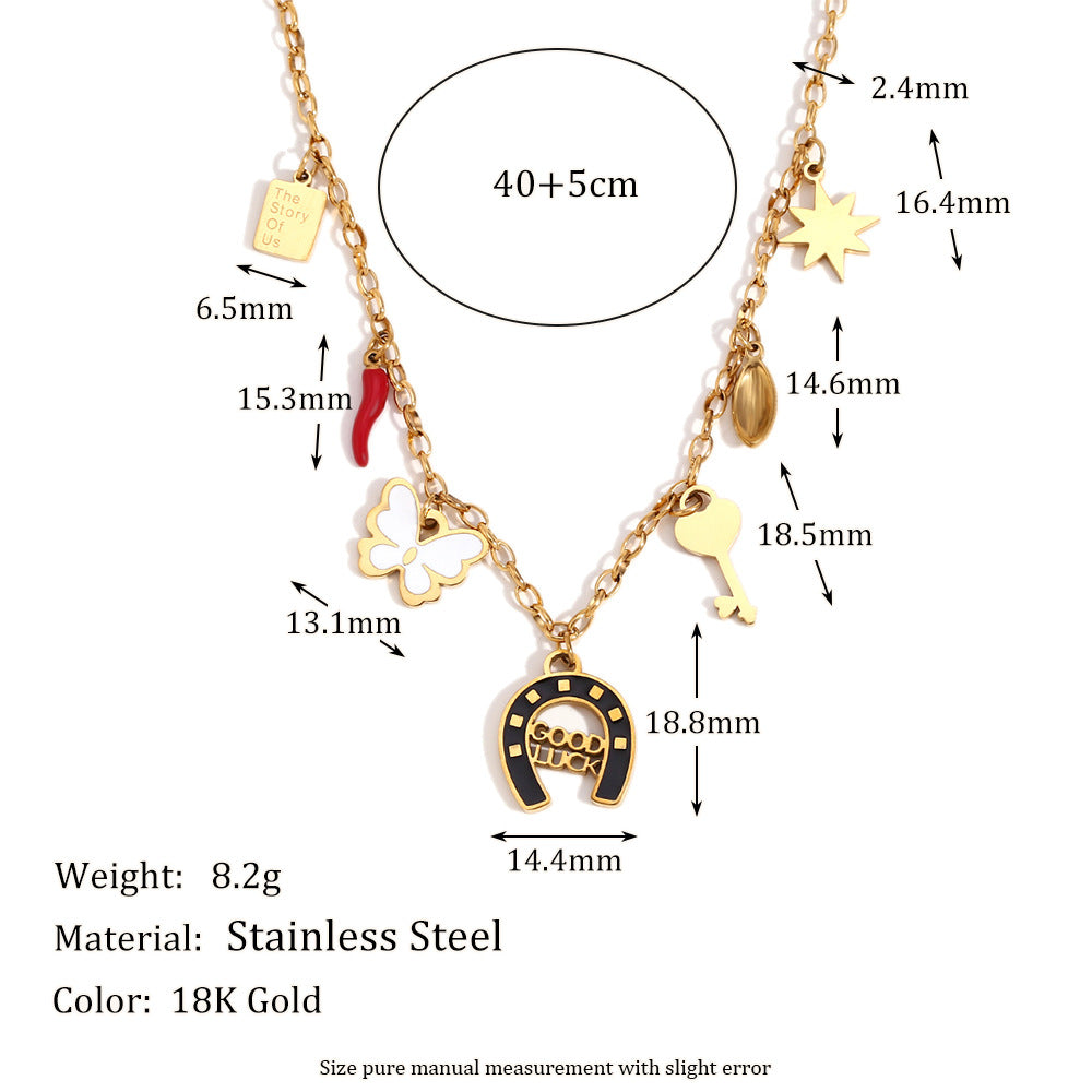 Lucky Horseshoe Charm Cluster Necklace - Gold