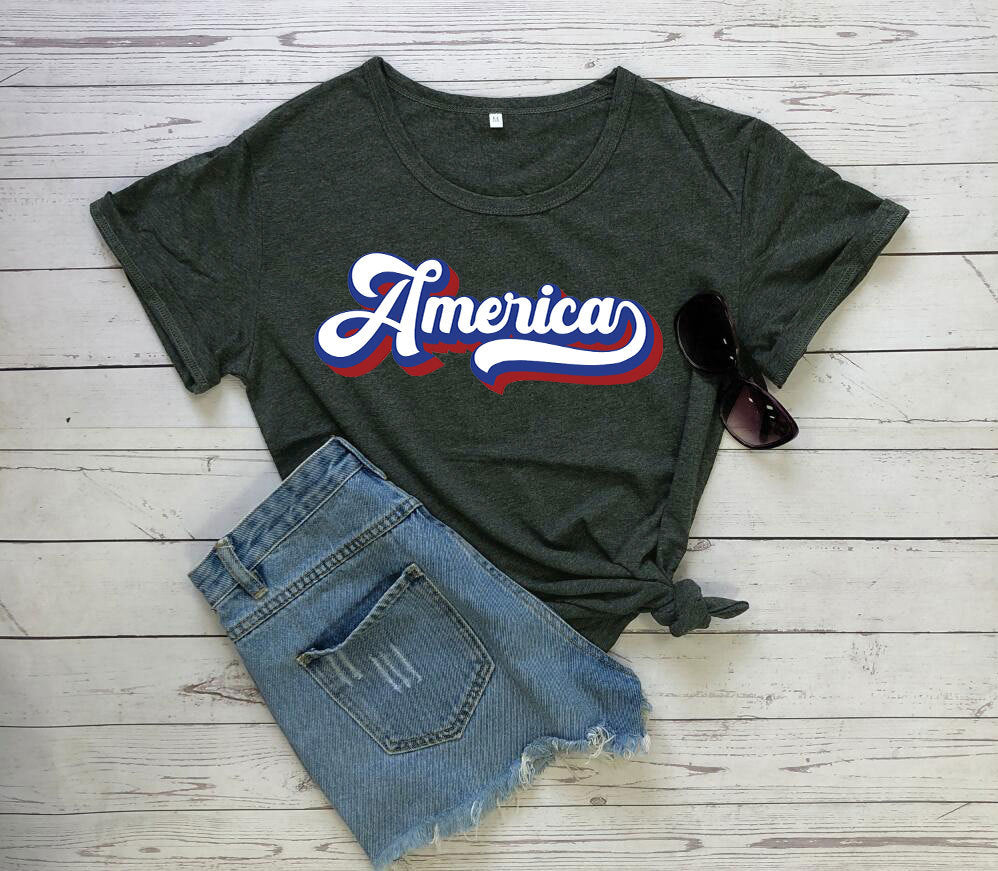 Retro America Script Graphic Tee - Black_gray