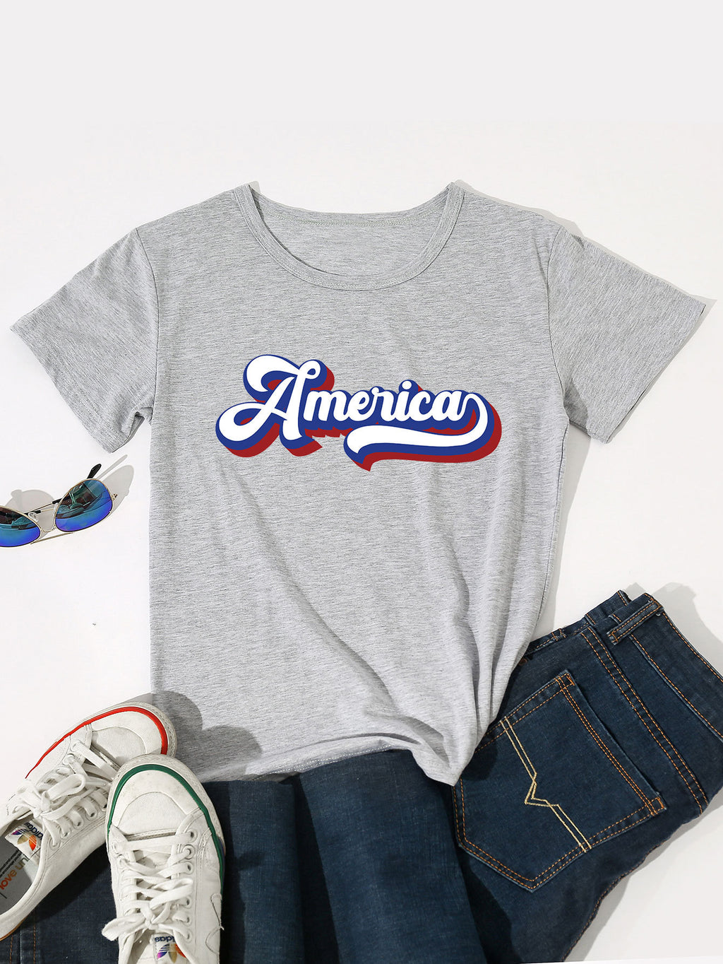 Retro America Script Graphic Tee - Gray