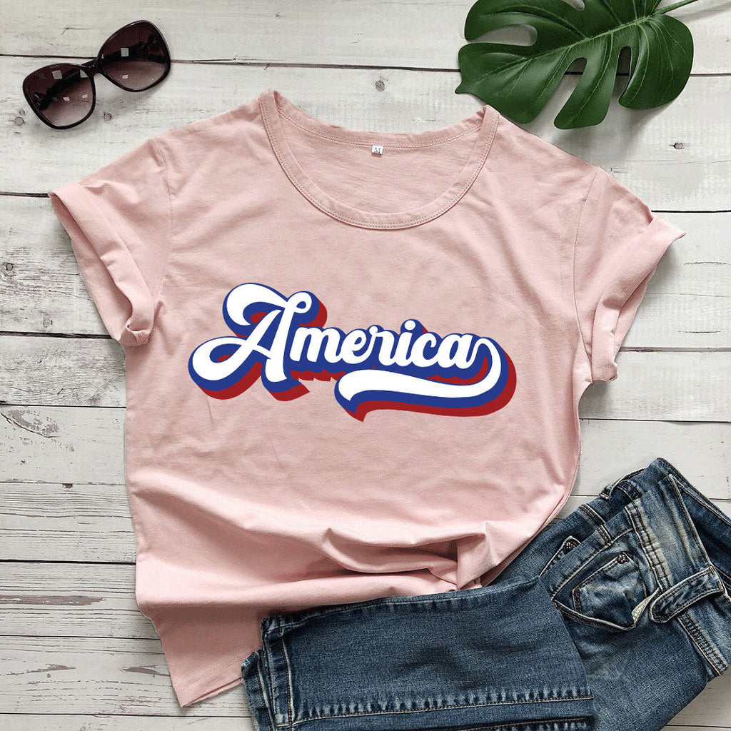 Retro America Script Graphic Tee - Pink