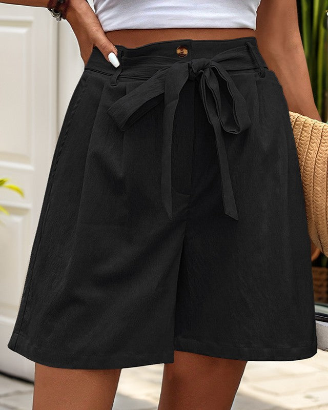 Belted High Waist Bermuda Shorts - Green_2